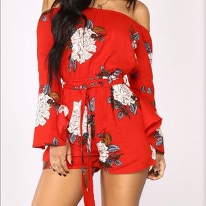 Red Floral Romper